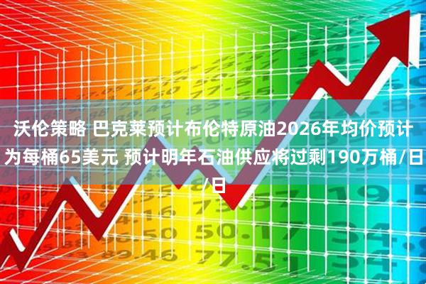 沃伦策略 巴克莱预计布伦特原油2026年均价预计为每桶65美元 预计明年石油供应将过剩190万桶/日